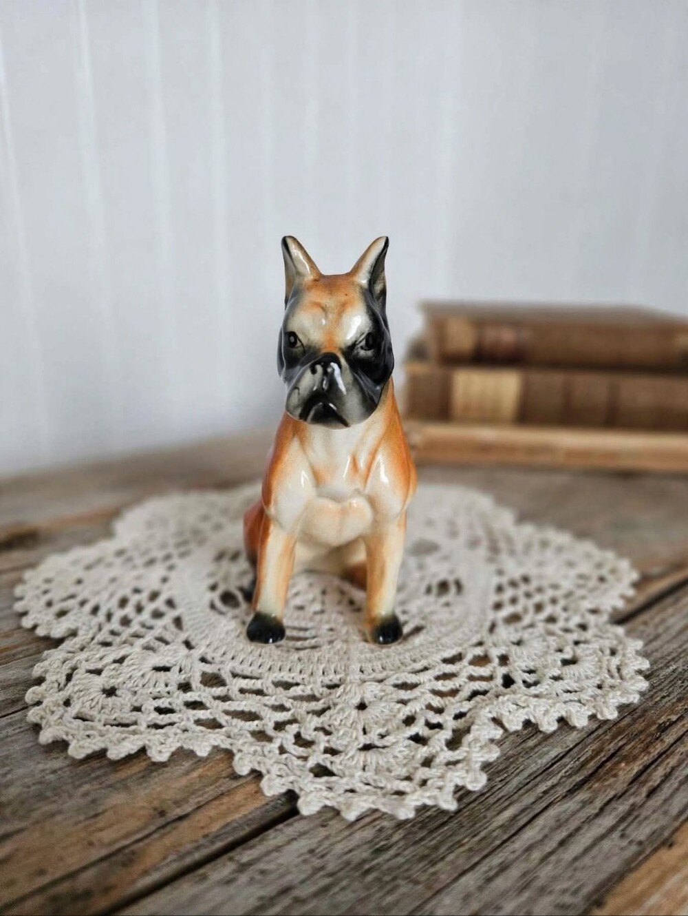 Vintage Mid-Century Ceramic Sitting Boxer Dog Figurine